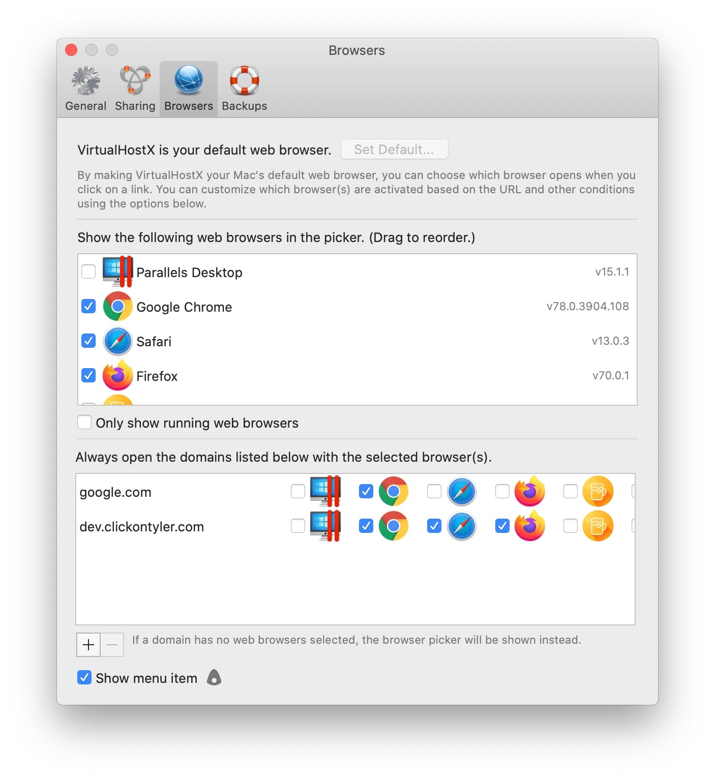 Default Browser Settings Screenshot