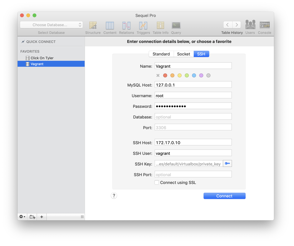 Sequel Pro Connection Settings