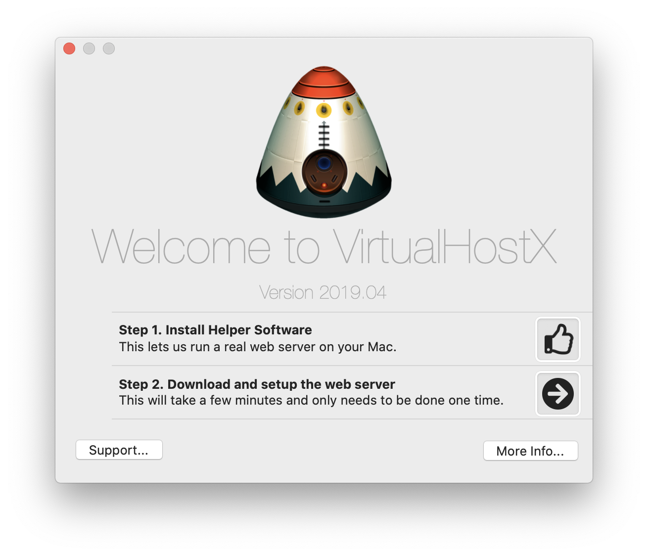 VirtualHostX Pro Welcome Window